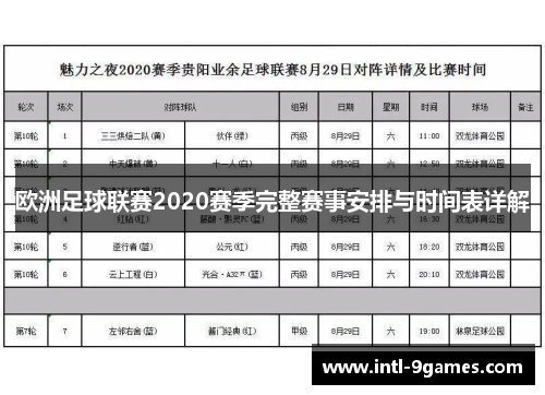 欧洲足球联赛2020赛季完整赛事安排与时间表详解